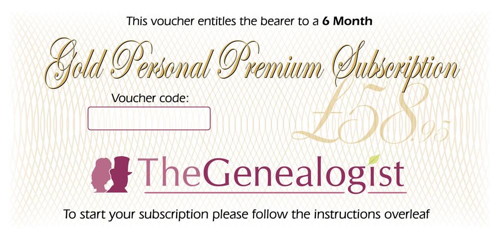 www.TheGenealogist.co.uk Gift Voucher - Gold Personal Premium 6 Month Credit Free Subscription