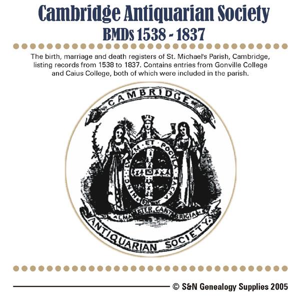 Cambridge Antiquarian Society, St. Michael's Parish BMDs 1538-1837