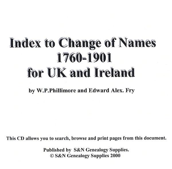 Index to Change of Names 1760-1901 for UK and Ireland