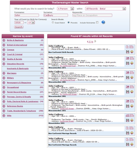NEW Master Search at TheGenealogist.co.uk